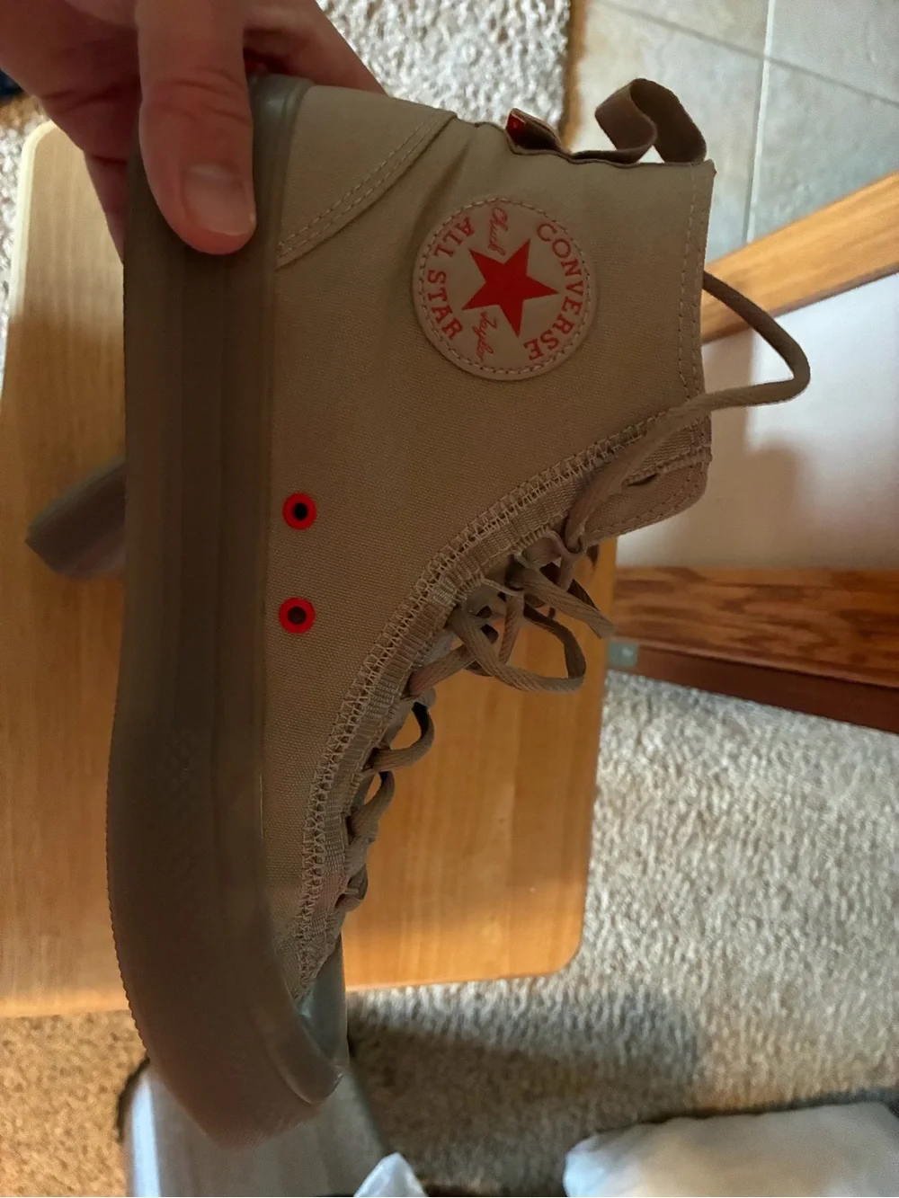 Converse Mid-Top Sneakers in Taupe with Red Star Accent